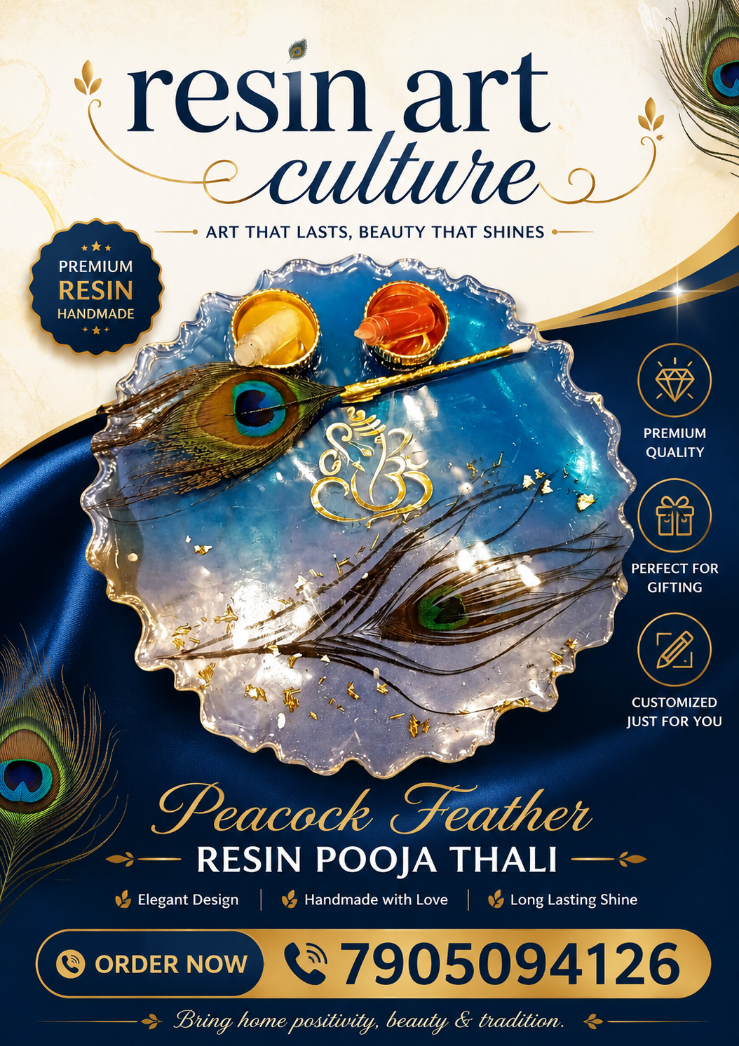Resin Peacock Feather Thali – A Royal Touch of Art 