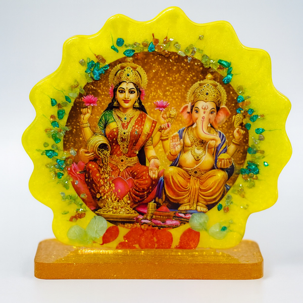 Resin Decorative Photo Frame Featuring Goddess Lakshmi and Lord Ganesha