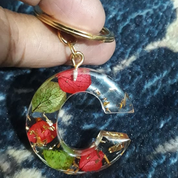 Resin Letter C Flower Key Ring