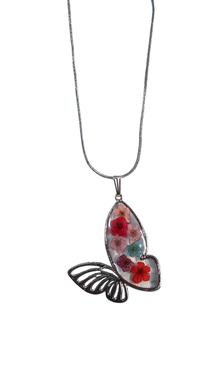 Resin Silver Chain Butterfly Small Flower Pendant
