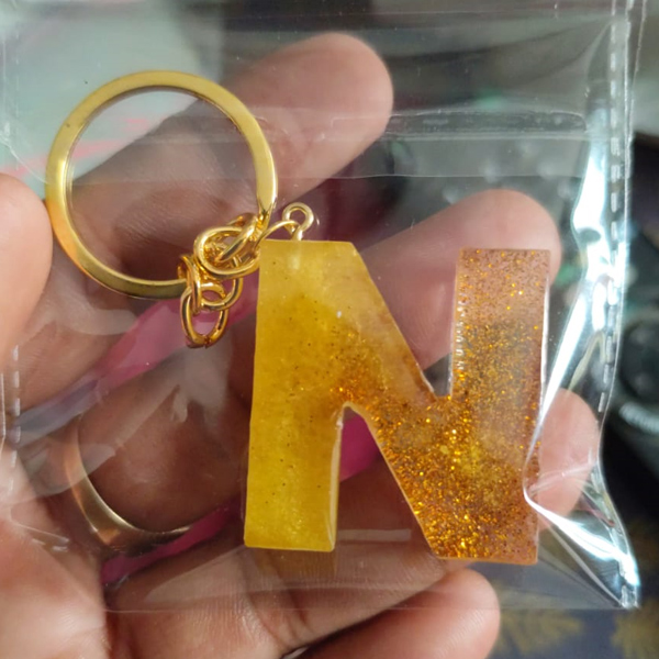 Resin Letter N Yellow Key Ring
