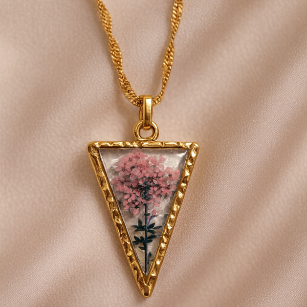 Resin Golden Chain Pink Flower Pendant