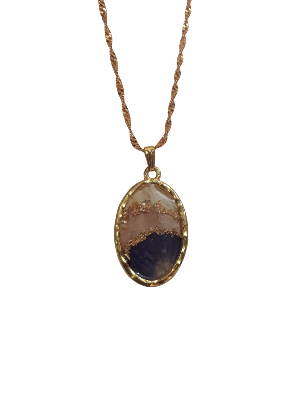 Resin Golden Chain Golden Pink Flower Pendant