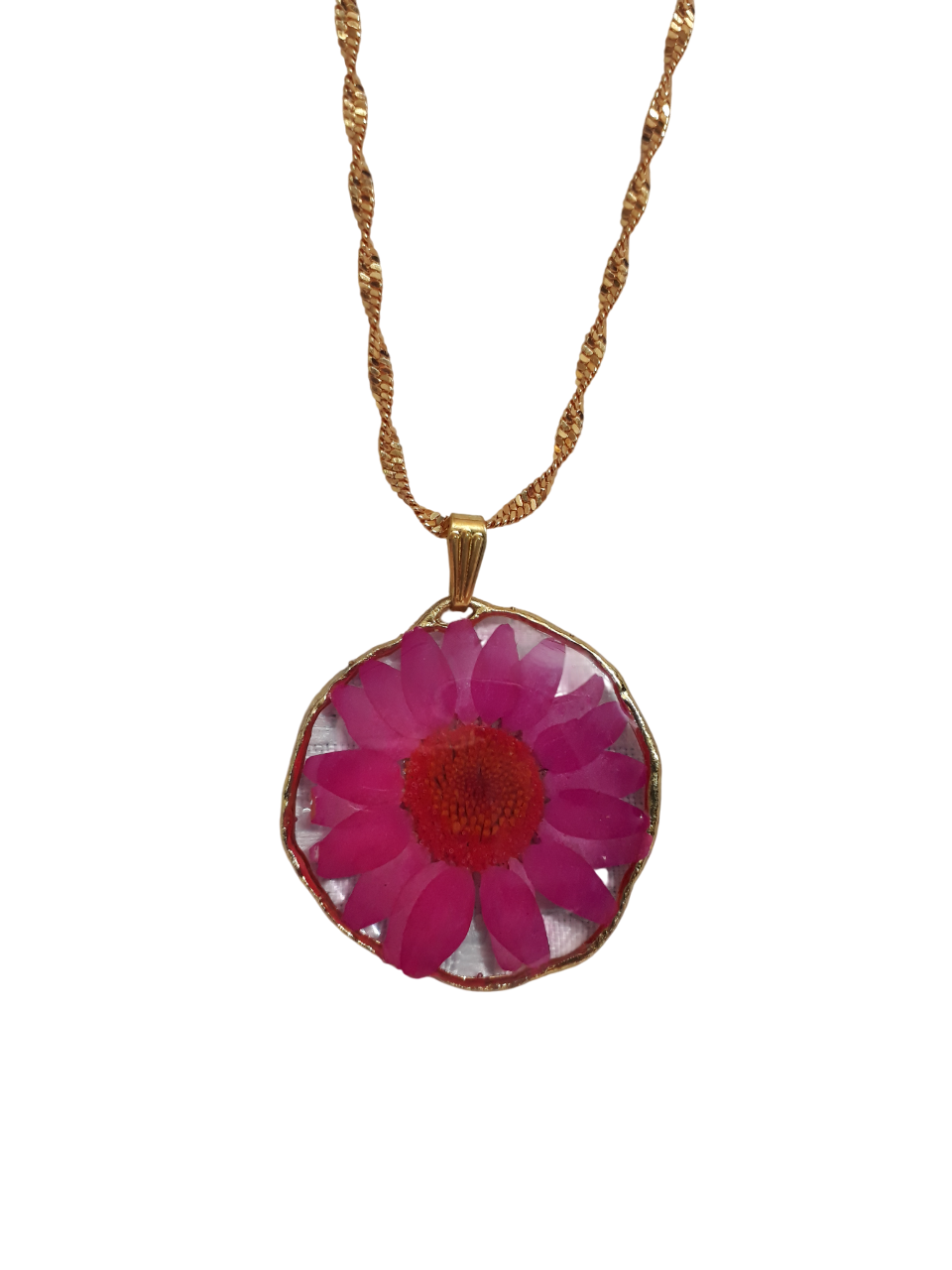 Resin Golden Chain Red Pink Flower Pendant
