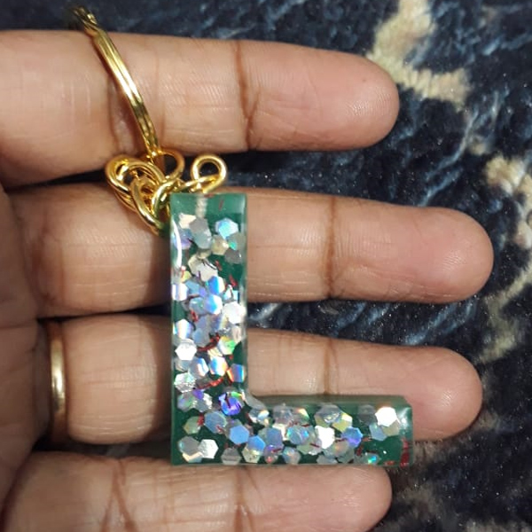 Resin Letter L Silver Key Ring