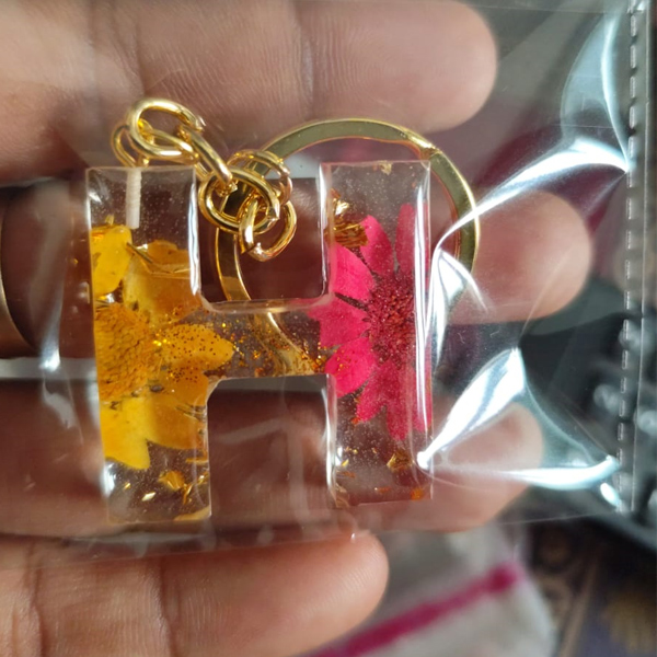 Resin Letter H Yellow Flower Key Ring