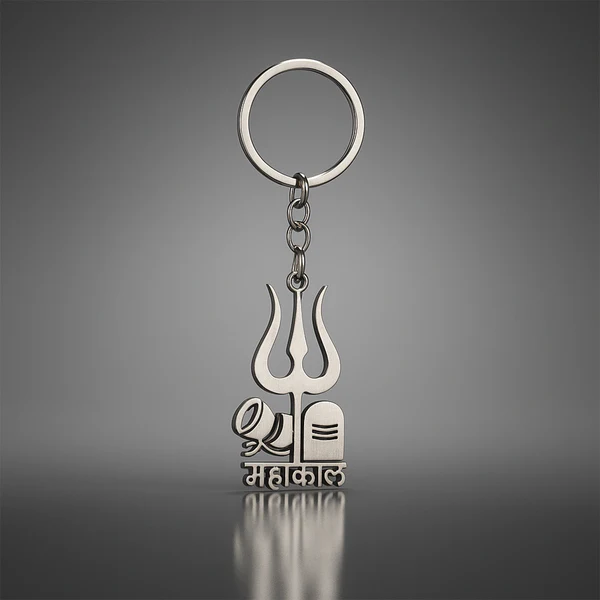 Mahakal Trishul & Shivling Design Metal Keychain 1 Pc