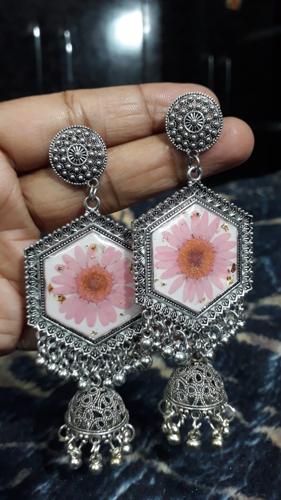 Resin Flower Pink Jhumka