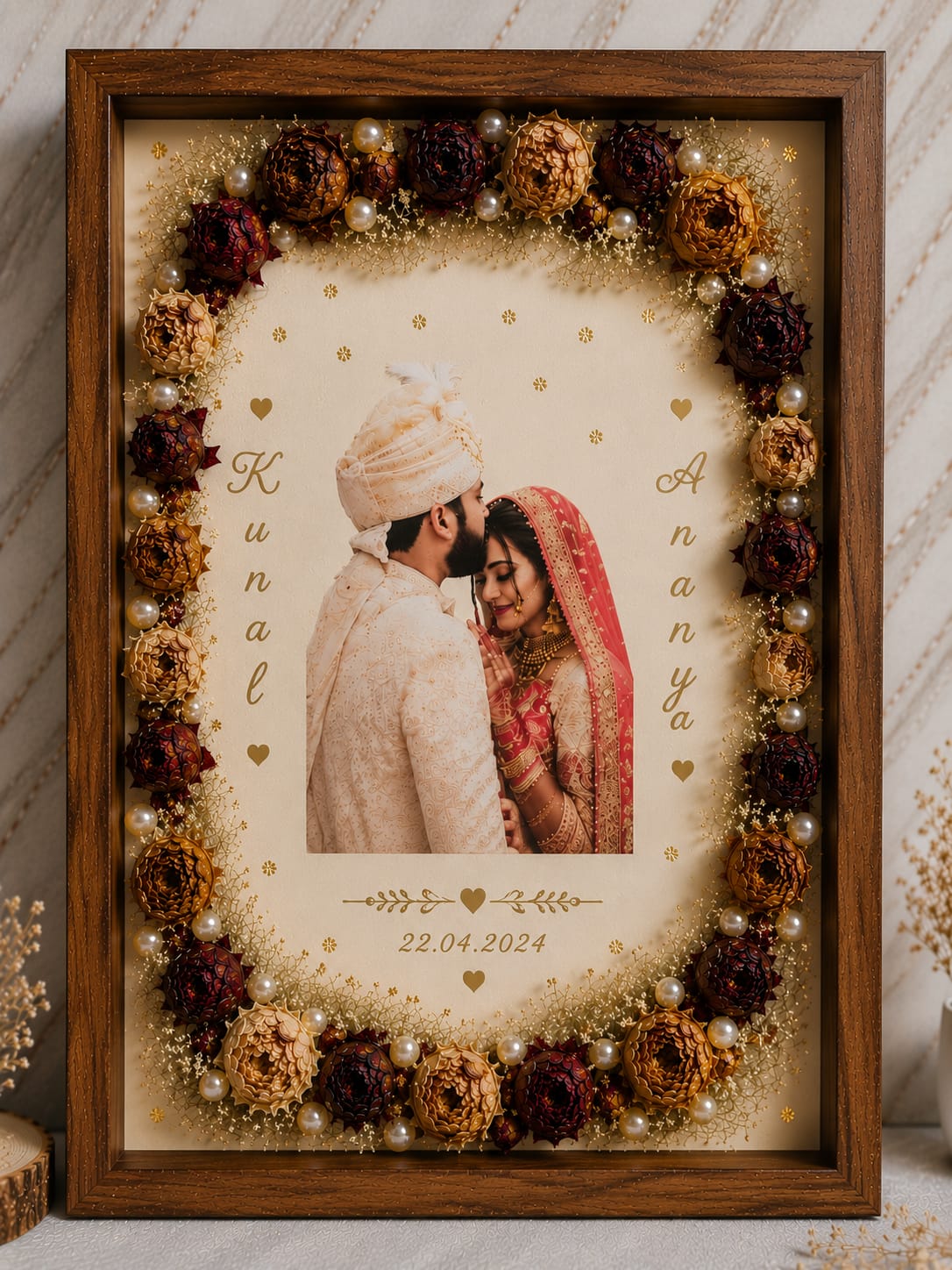 Eternal Bloom Teakwood Varmala Frame – 12×16