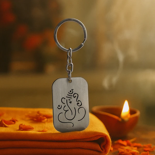 Auspicious Ganesh Cut-Out Metal Keychain 1 Pc