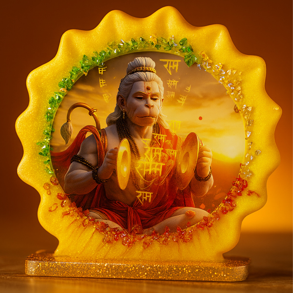 Resin Decorative Photo Frame Featuring Lord Hanuman – Devotional Tabletop Showpiece