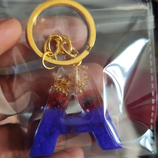 Resin Keychain Letter A Blue Color