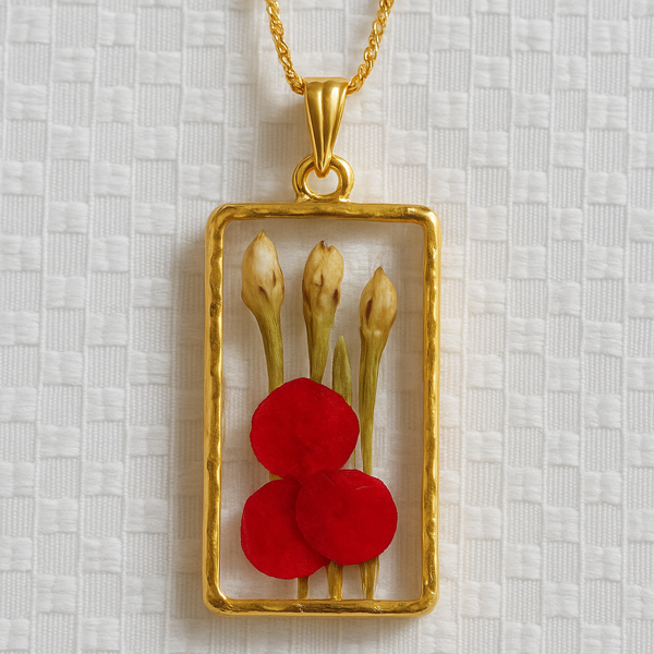 Resin Golden Chain Red Flower Pendant