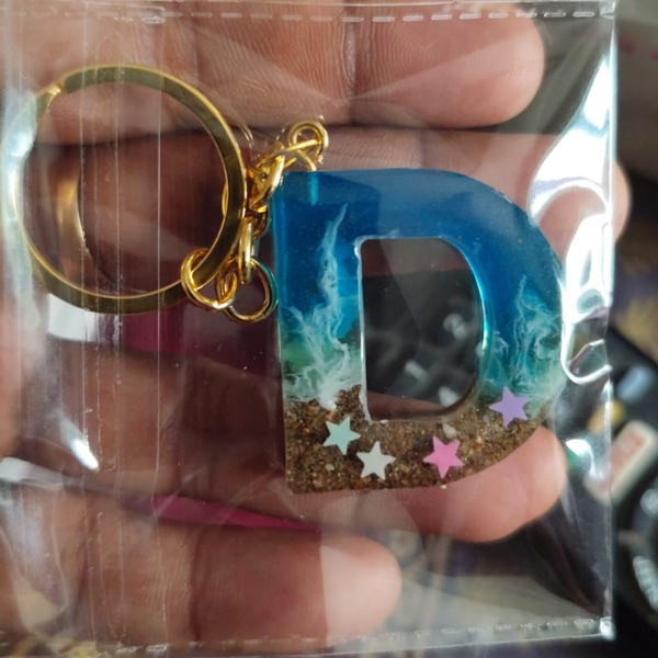 Resin Letter D Sand Key Ring