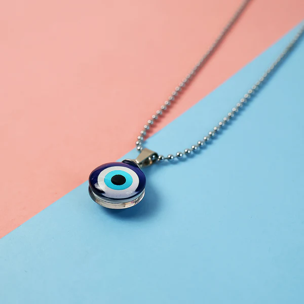 Tiny Blue Turkish Evil Eye Pendant Chain Necklace For Men And Women