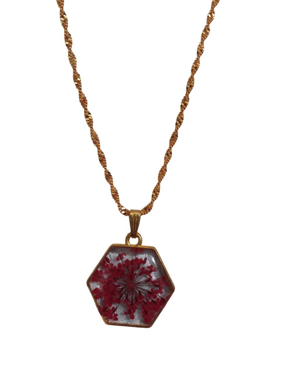 Resin Golden Chain Red Small Flower Pendant