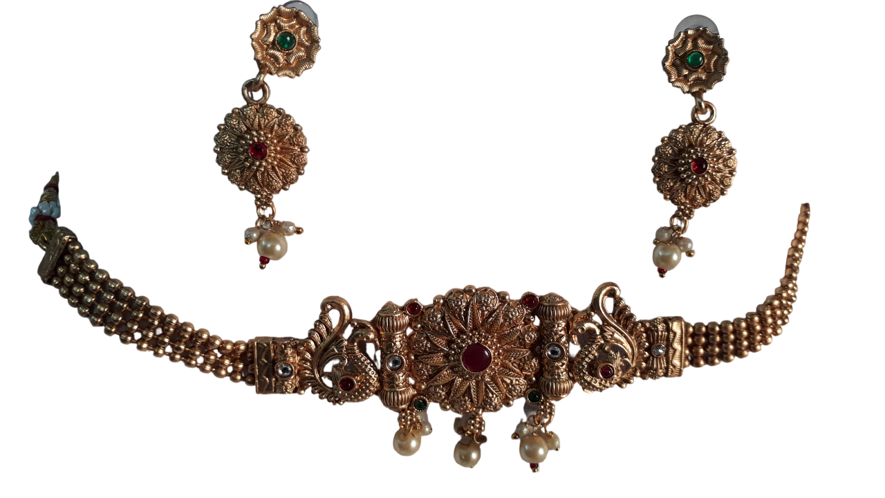 Choker Style Necklace With Earrings Gold Jewelry Cultural Festive For Women