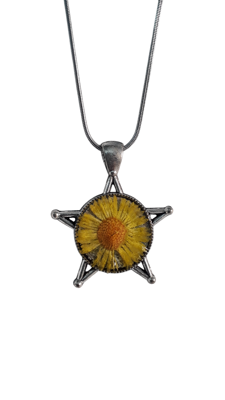 Resin Silver Chain Yellow Flower Pendant